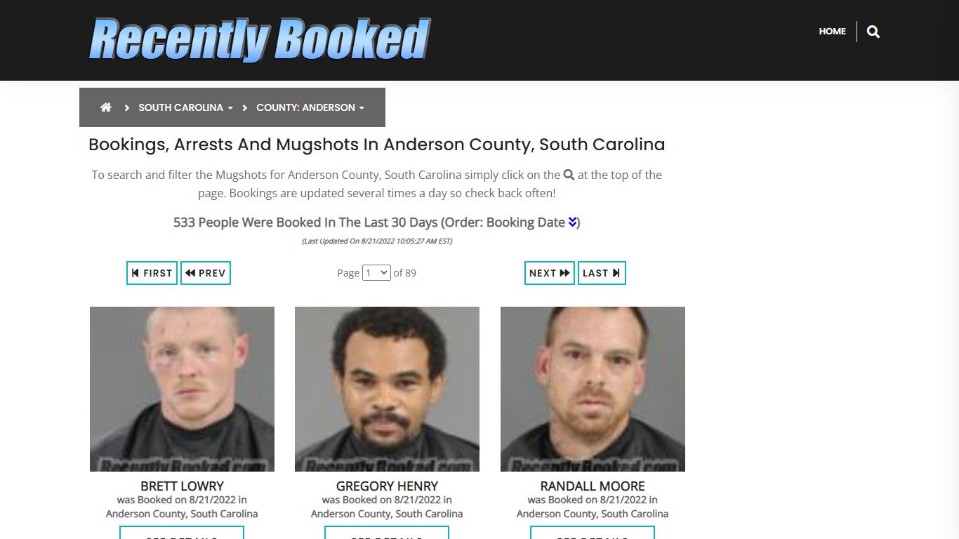 Bookings, Arrests and Mugshots in Anderson County, South Carolina